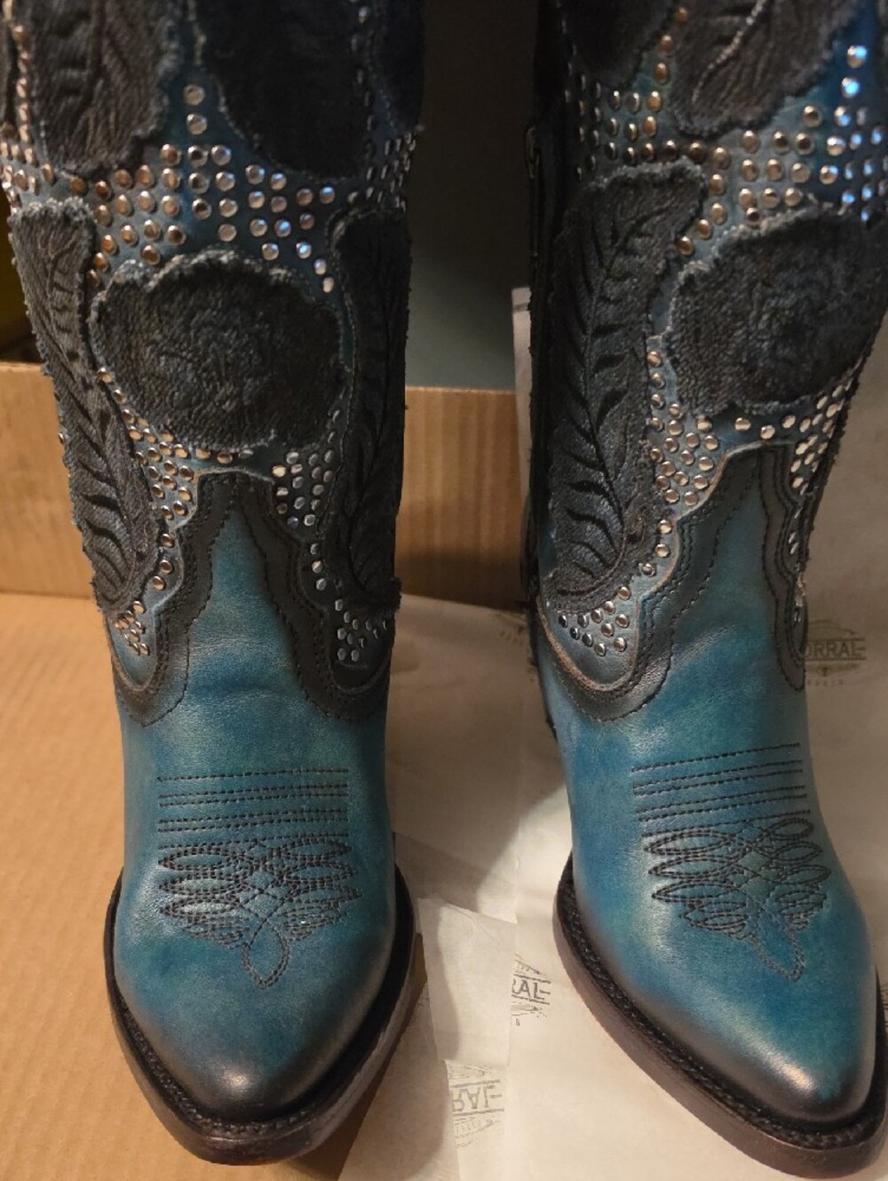 Corral Teal & Black Studded Western Boots - Picture 3 of 5